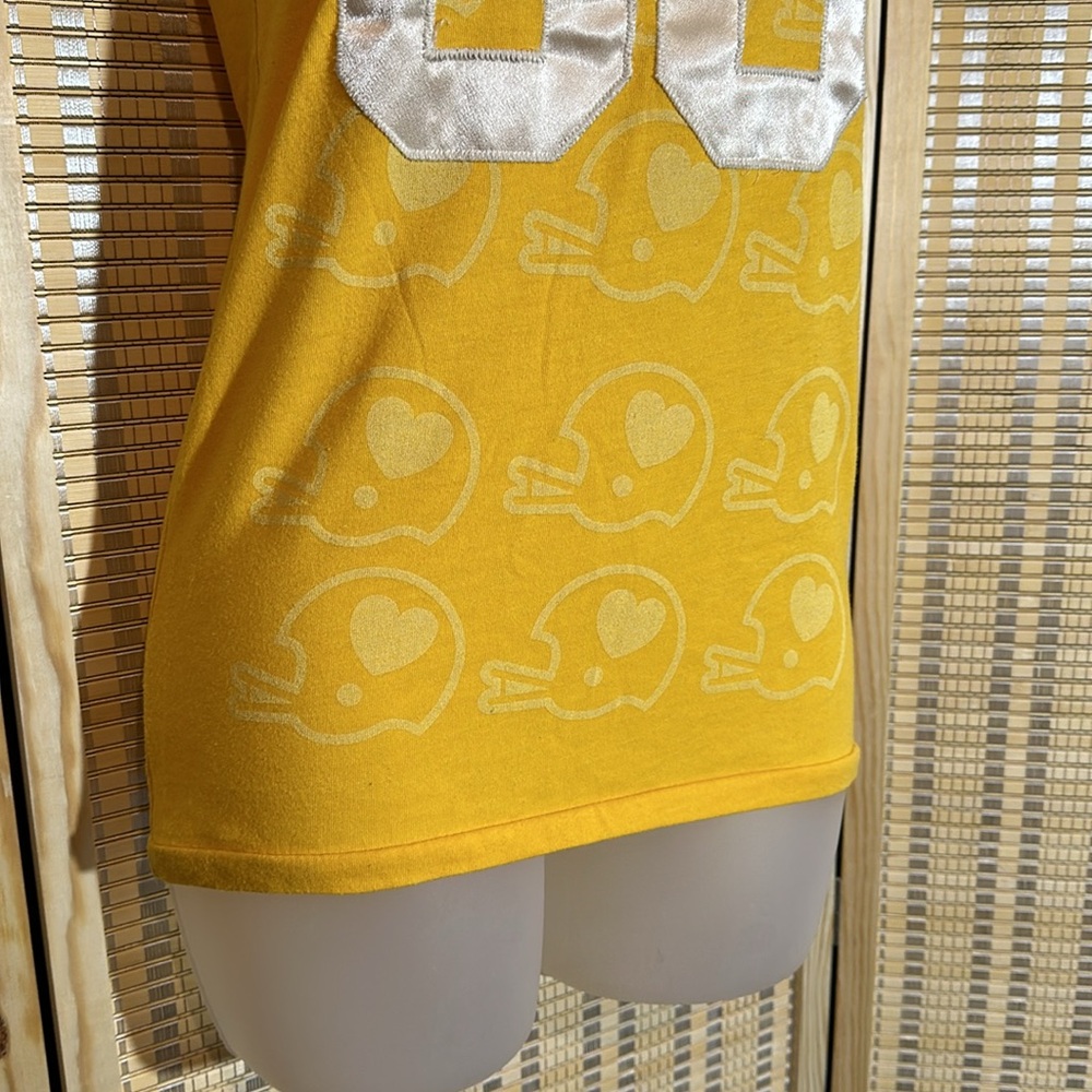 PINK Victoria's Secret Orange Yellow Football Tee Shirt Capped Sleeves XS - Picture 3 of 15